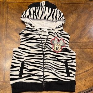 Girls Disney Minnie Mouse Sleeveless Hooded Vest Plush Sz 4T Blk/White Stripe
